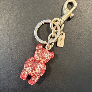 Coach Red Enamel Bear Key Charm with Gold Hardware